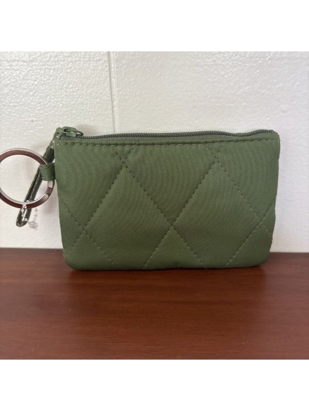 Vera Bradley Cedar Green Ultralight Zip-ID Case w/ Key Ring Floral Lining - Picture 2 of 10